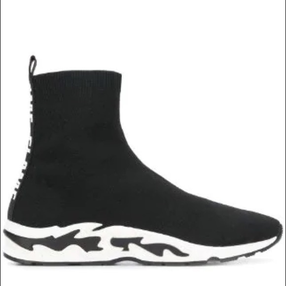 Sandro Black Flame Sock Trainers Sneaker Sleek shoe Embedded Graffiti New in Box - Picture 3 of 4